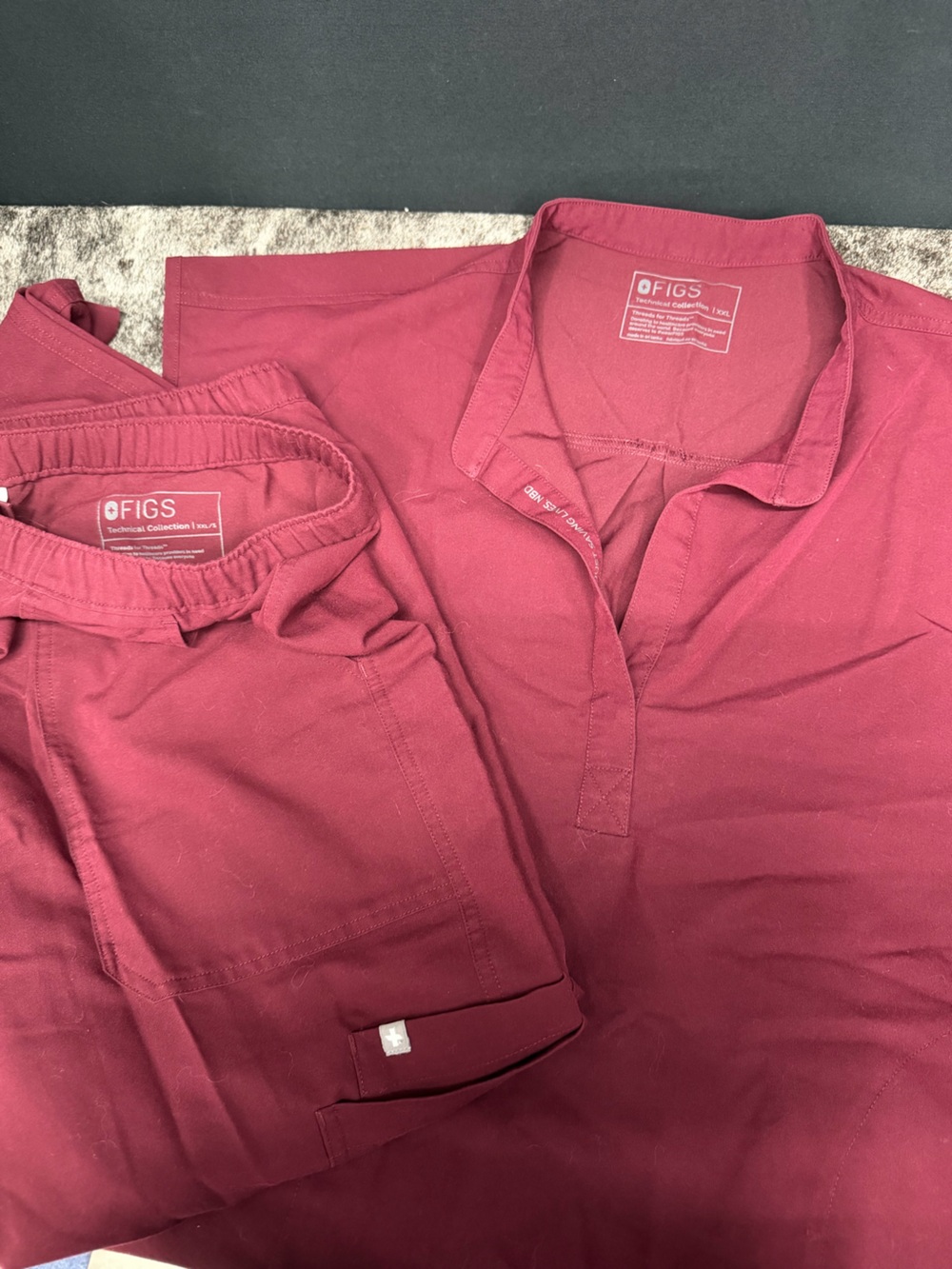 Figs Maroon V-Neck Scrub Top and Bottoms